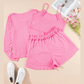 REDUCED!!!  Brenna Pink Delicate Texture Cropped Cami Shorts and Cardigan 3pcs Lounge Set  REDUCED!!!