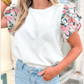Rachel Abstract Print Tiered Ruffled Sleeve Textured Knit Top