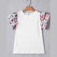 Rachel Abstract Print Tiered Ruffled Sleeve Textured Knit Top