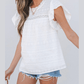 REDUCED!!!  Esmira White Lace Neckline Flutter Sleeve Eyelets Blouse  REDUCED!!!