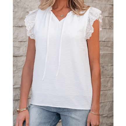 Josephine White Embroidered Ruffle Trim Textured Blouse