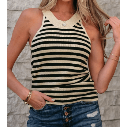 SALE!!!  Marissa Black Stripe Crew Neck Slim Fit Sweater