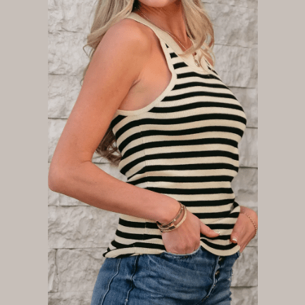 SALE!!!  Marissa Black Stripe Crew Neck Slim Fit Sweater