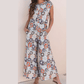 Maralie Sky Blue Floral Sleeveless Buttoned Pocketed Wide Leg Jumpsuit