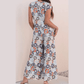 Maralie Sky Blue Floral Sleeveless Buttoned Pocketed Wide Leg Jumpsuit