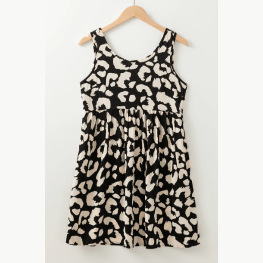 Ginnifer Black Leopard Print U Neck Sleeveless High Waist Dress