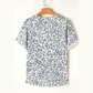 Angelonia Beige Leopard Round Neck Lace Trim Petal Sleeve T Shirt