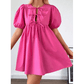 REDUCED!!!  Elma Bright Pink Puff Sleeve Tie Front High Waist Mini Dress  REDUCED!!!