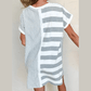 Glendora Grey Stripe Mixed Printed Short Sleeve Shift Mini T Shirt Dress