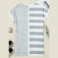 Glendora Grey Stripe Mixed Printed Short Sleeve Shift Mini T Shirt Dress