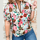Karon Pink Floral Print Slit V Neck Short Sleeve Blouse