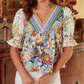 Whitley Multicolour Crochet V Neck Half Sleeve Boho Floral Blouse