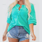 RTS Emily Green Half Sleeve Buttons Henley Top
