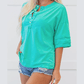RTS Emily Green Half Sleeve Buttons Henley Top