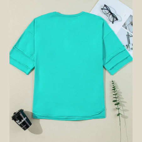 RTS Emily Green Half Sleeve Buttons Henley Top