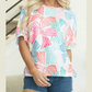 Irma White Multicolour Bowknot Printed Waffle Crewneck Loose Short Sleeve Top