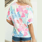 Irma White Multicolour Bowknot Printed Waffle Crewneck Loose Short Sleeve Top