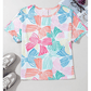 Irma White Multicolour Bowknot Printed Waffle Crewneck Loose Short Sleeve Top