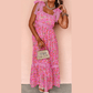 Esmae Hot Pink Floral Lace Tied Strap Empire Waist Maxi Dress