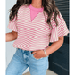 Maritsa Pink Contrast Detail Striped Ruffle Short Sleeve Top