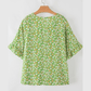 Morticia Green Floral Print Ruffle Sleeve V Neck Blouse Top