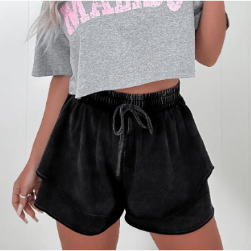 REDUCED!!!  Alessia Black Mineral Wash French Terry High Waist Casual Shorts  REDUCED!!!