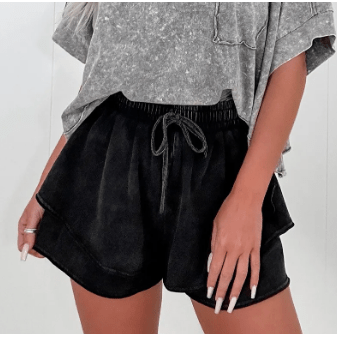 REDUCED!!!  Alessia Black Mineral Wash French Terry High Waist Casual Shorts  REDUCED!!!