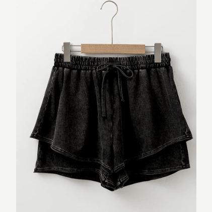 REDUCED!!!  Alessia Black Mineral Wash French Terry High Waist Casual Shorts  REDUCED!!!