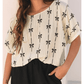 Wanda Beige Bow Print Puff Short Sleeve Top