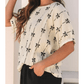 Wanda Beige Bow Print Puff Short Sleeve Top