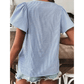 Cristina Sky Blue Stripe Textured Ruffle Short Sleeve Boho Detail Square Neck Blouse