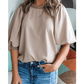 Karrie Half Lantern Sleeve Solid Colour Pullover Top