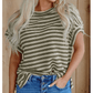 REDUCED!!!  Kassi Green Stripe Textured Side Slits Crew Neck T Shirt  REDUCED!!!