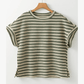 REDUCED!!!  Kassi Green Stripe Textured Side Slits Crew Neck T Shirt  REDUCED!!!