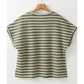 REDUCED!!!  Kassi Green Stripe Textured Side Slits Crew Neck T Shirt  REDUCED!!!