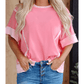 Delphine Peach Blossom Half Sleeve Raw Seam High Low Side Split Top