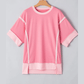 Delphine Peach Blossom Half Sleeve Raw Seam High Low Side Split Top