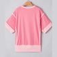 Delphine Peach Blossom Half Sleeve Raw Seam High Low Side Split Top