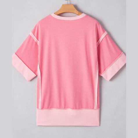 Delphine Peach Blossom Half Sleeve Raw Seam High Low Side Split Top