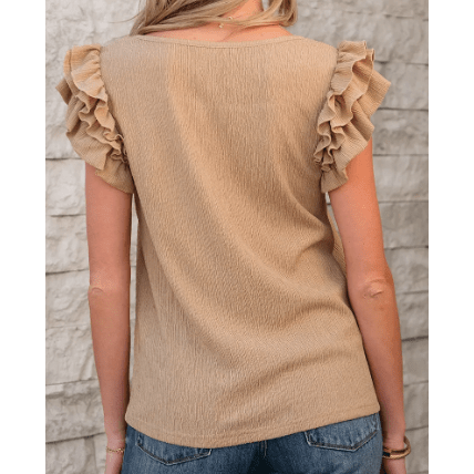 Avette Ruffled Tiered Sleeve Square Neck Textured Top