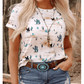Western Cactus Print Crew Neck Short Sleeve Top