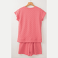 REDUCED!!!  Sommer Coral Checkered Textured Tee and Drawstring Shorts  REDUCED!!!