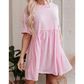 Candis Pink Solid Color Pocketed Raw Edge Babydoll Dress