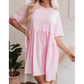 Candis Pink Solid Color Pocketed Raw Edge Babydoll Dress