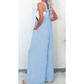 Brinley Beau Blue Checkered Pocketed High Waist Wide Leg Overall