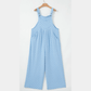 Brinley Beau Blue Checkered Pocketed High Waist Wide Leg Overall