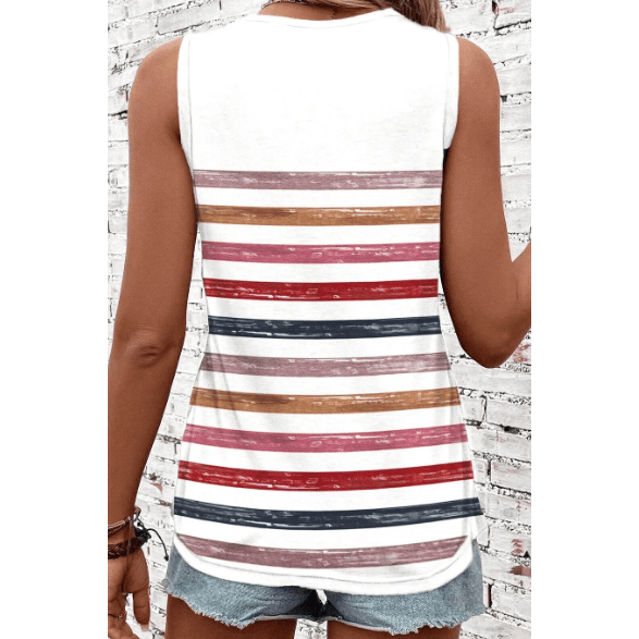 Caylee Red Stripe Rainbow Round Neck Tank Top