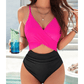 Wynsley Hot Pink Crossover Colorblock Cutout One Piece Swimsuit
