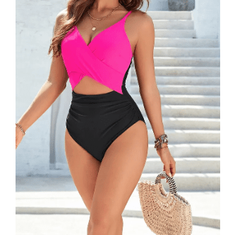 Wynsley Hot Pink Crossover Colorblock Cutout One Piece Swimsuit