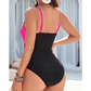 Wynsley Hot Pink Crossover Colorblock Cutout One Piece Swimsuit